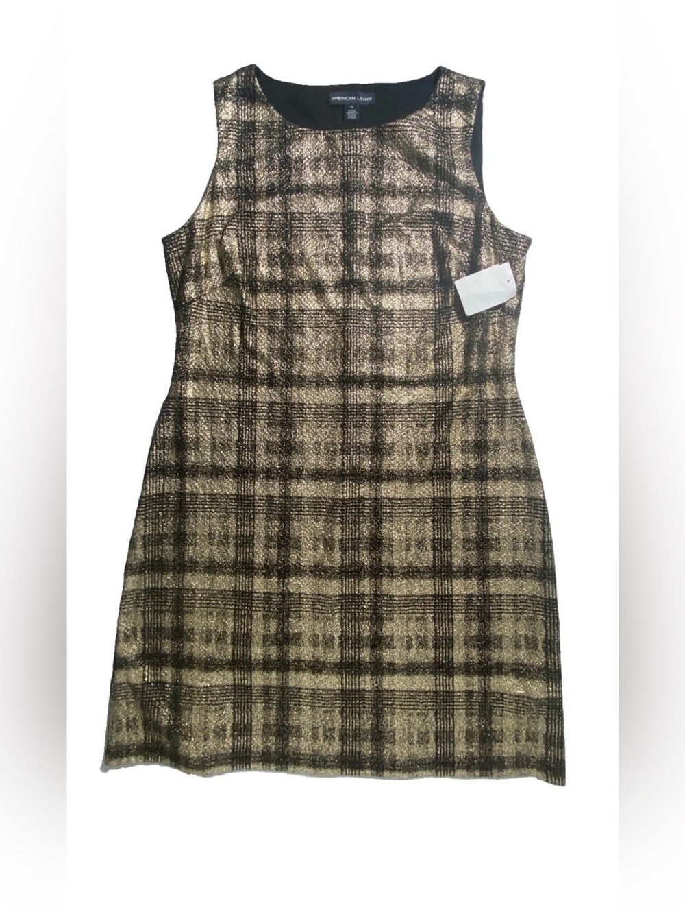 NEW Women Size 14 American Living Sleeveless Dress Polyester Elastane Gold Plaid